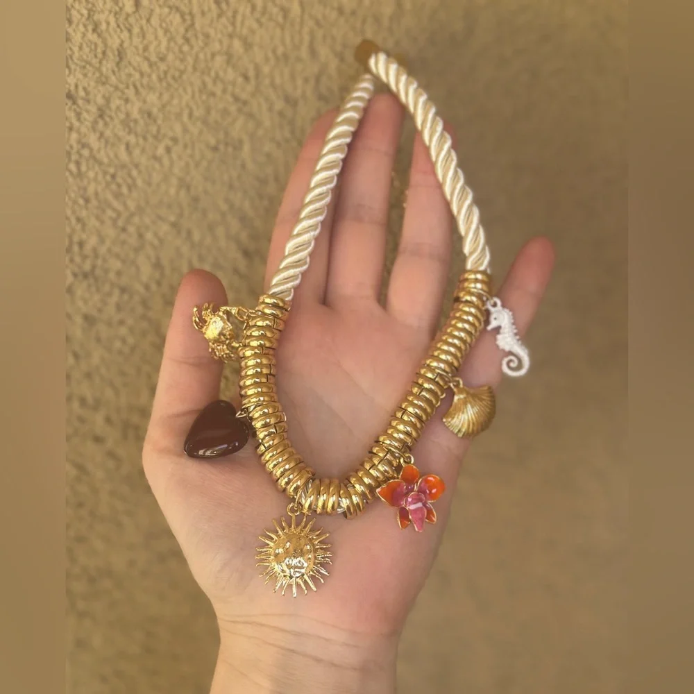 Sun Heart and Seashell Accents Charm Necklace